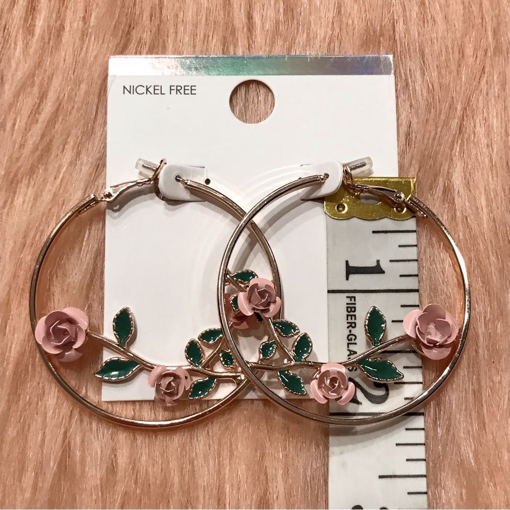 Pink Rose Hoop Earrings - Picture 6 of 6